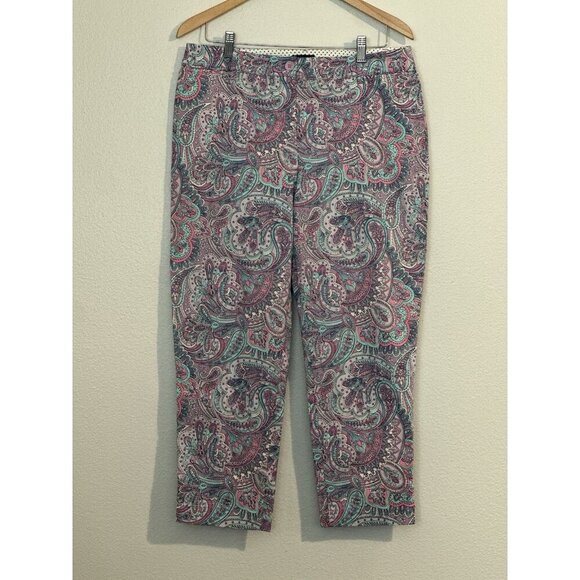 Talbots Women's Paisley Perfect Crop Pants, Size 10 Purple Colorful - Picture 1 of 11